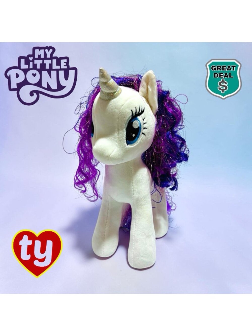 My Little Pony 2015 Ty Large Stuffed Animal Plush Toy, 16" Sparkle. RARE!